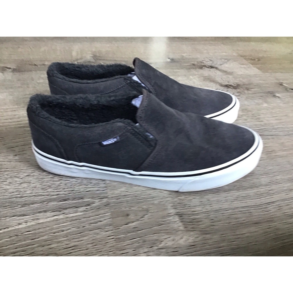 Vans Charcoal Suede Faux Fur Lined Slip On Men's Size 10.5 Shoes 721356